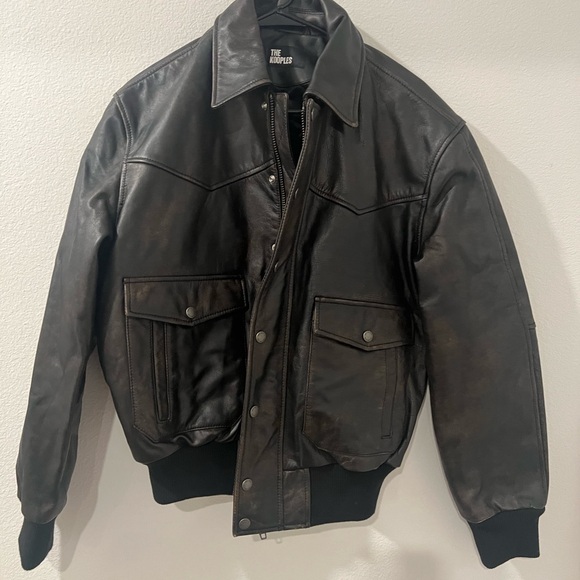 Men’s Brown Leather VESTE EN CUIR COURTE Jacket by Kooples Size S